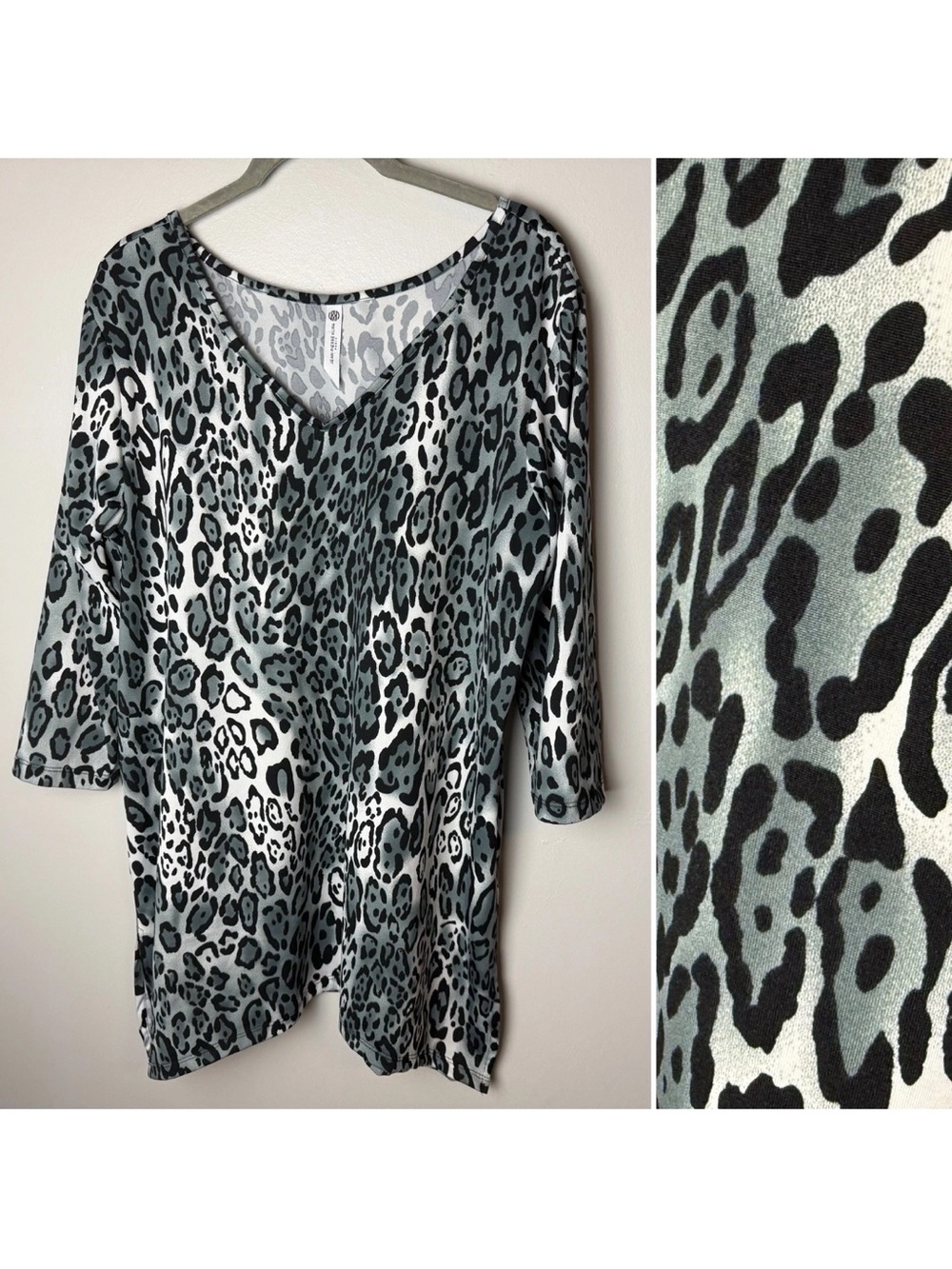 Jean-Pierre Klifa Paris Tunic Top Size Large Leopard Animal Print 3/4 Sleeves